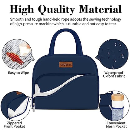 Coobiiya Lunch Bag for Men and Women - Navy Blue, Aluminum, 10.8" x 6.3" x 8.85" - Spacious, Lightweight, and Durable - color: Navy, size: A-regular
