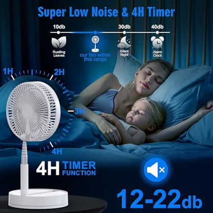 Portable Foldable Rechargeable Oscillating Fan - 8.6" 8000mah Battery Operated USB C Small Fan with Remote Quiet Table Desk Fan Folding Standing Pedestal Fan for Bedroom Rome Office Camping Travel - color: white