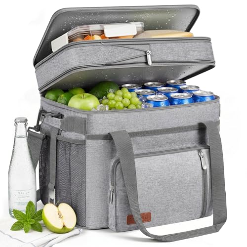 MIYCOO Cooler Bag Double Deck - 60 Can Leakproof Insulated Portable Soft Lunch Cooler, Extra Large Expandable Ice Chest Cooler for Beach, Picnic, Camping, Shopping (Gray) - color: 2 - Gray, size: 30L