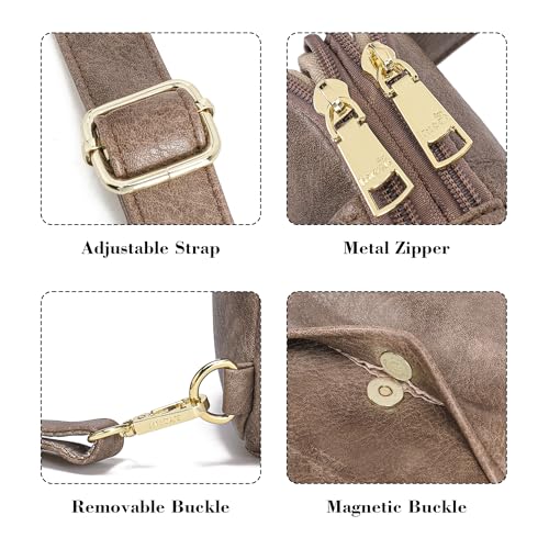 Haytijoe Small Anti Theft Crossbody Bag for Women Faux Leather Lightweight Sling Bags RFID Blocking Fanny Pack for Travel - color: Light Coffee