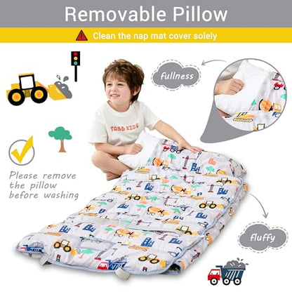 Lasoftan Toddler Nap Mat with Pillow and Blanket, Extra Large Rolled Napping Mats,Slumber Bags for Boys Girls,Kids Sleeping Bag for Daycare, Preschool Travel Camping - color: Truck