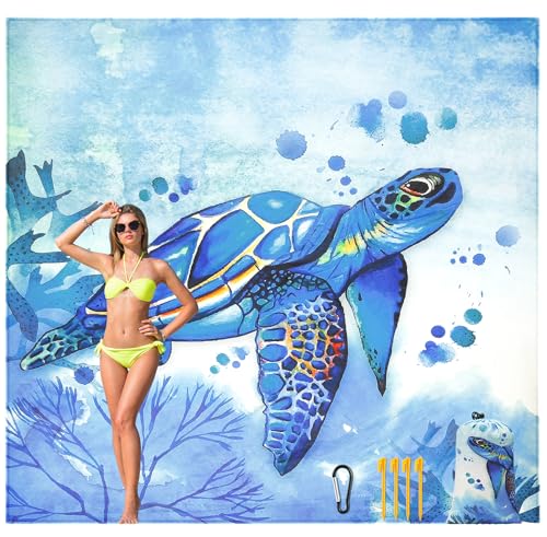 HIHOHO Beach Blanket Waterproof Sandproof Beach Mat for 1-8 Adults Quick Drying Durable Outdoor Picnic Mat for Beach Festival Travel Camping Hiking (BL-Seaturtle, 120"×108"(8 Person)) - color: Bl-seaturtle, size: 9' x 10' (8 Person)