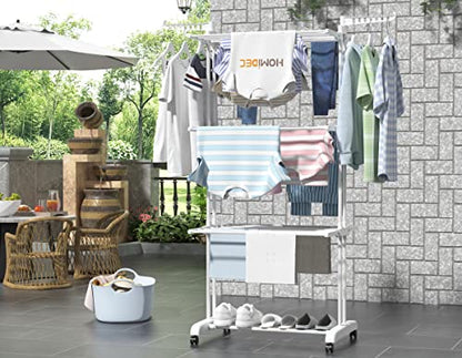 HOMIDEC Clothes Drying Rack, Large 4-Tier Foldable Drying Rack Clothing(67.7H x 19.7W x 30L Inches), Movable with 4 Castors. Multifunctional Stainless Steel Laundry Drying Rack, White - color: White