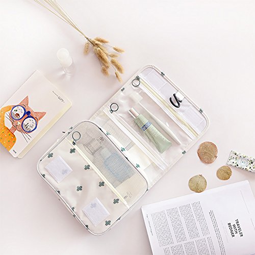 Mossio Hanging Toiletry Bag - Large Cosmetic Makeup Travel Organizer for Men & Women with Sturdy Hook - color: White Cactus