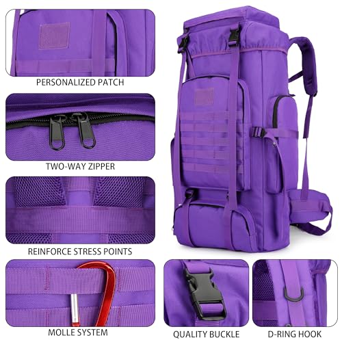 Hiking Backpack for Men 70L/100L Camping Backpack Military Rucksack Molle 3 Days Assault Pack for Climbing | Camping Backpack - color: 70l-purple