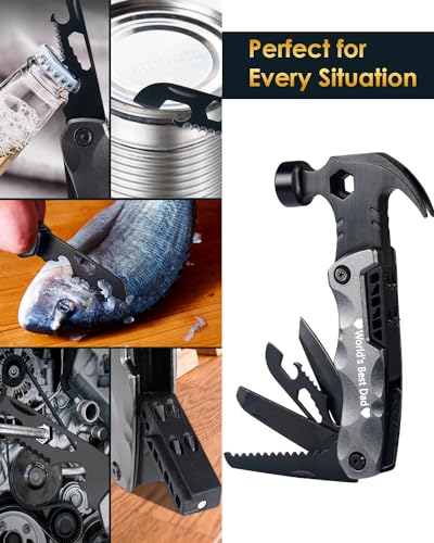 Fathers Day Dad Gifts from Daughter Son Wife, 13-in-1 Hammer Multitool, Cool Camping Accessories & Survival Tools, Unique Birthday Present Ideas Gifts for Men, Husband, Grandpa, Step Dad, Him - style: DAD GIFTS