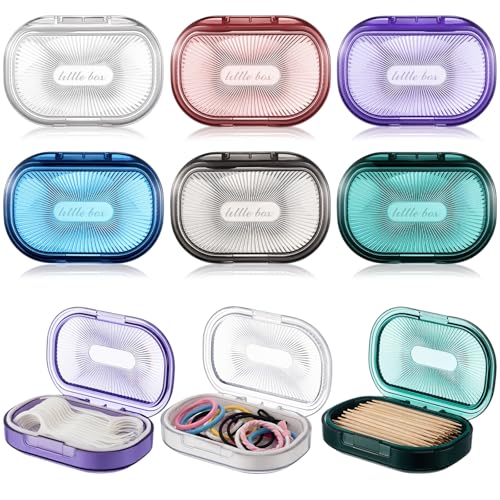 Kigley 6 Pcs Hair Tie Container Small Portable Travel Cotton Swab Holder Dispenser with Lid Plastic Box Storage Containers for Small Items, 3.94 x 2.76 Inch (6 Colors) - color: 6 Colors