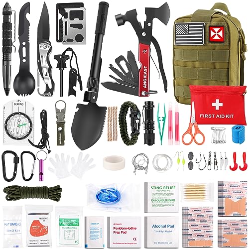 Survival Kit 256 in 1, First Aid Kit Survival Gear Tools Trauma Kit with Molle Pouch for Outdoor, Camping, Hunting, Hiking, Earthquake, Home, Office, Gifts for Men Dad Husband Women - color: Green