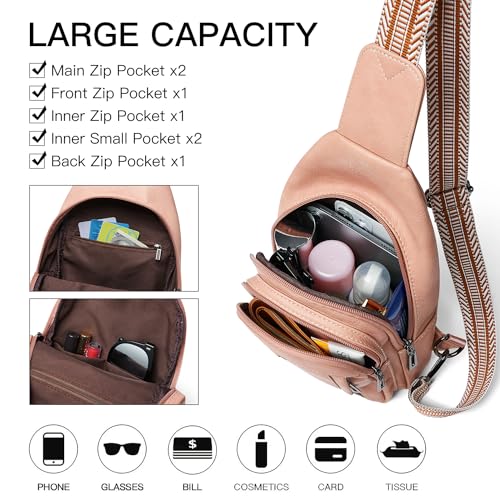 LATMAP 7L Sling Bag for Women Men Leather Small Sling Backpack Daypack Anti Theft Fanny Pack Crossbody Purse Travel - color: Regular Size-pink