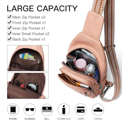 LATMAP 7L Sling Bag for Women Men Leather Small Sling Backpack Daypack Anti Theft Fanny Pack Crossbody Purse Travel - color: Regular Size-pink