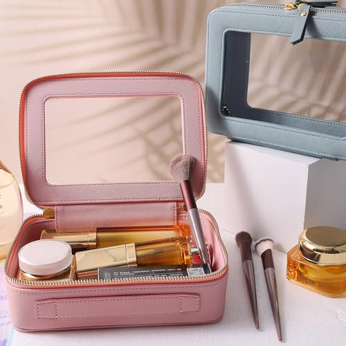SANHECUN Toiletry bag waterproof cosmetic organizer with handle large opening for travelling (Pink) - color: Pink