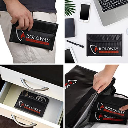 ROLOWAY Small Fireproof Bag (5 x 8 inches), Non-itchy Fireproof Money Bag for Cash, Valuables, Passport, Currency & Keys (2-Pack Black) - size: 8 x 5 inch, style: Black Bag