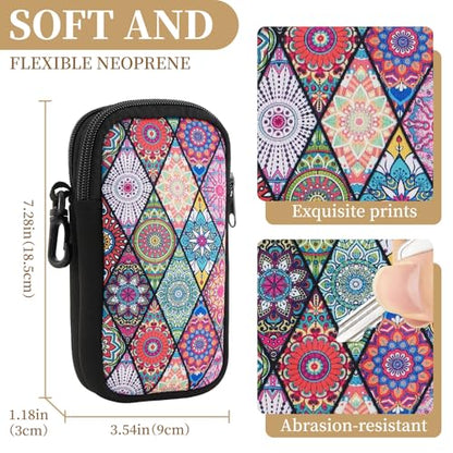 QIUTIMIY Sunglasses Soft Case Zipper Double Eyeglass Case with 2 Compartments 1 Belt Clip - color: Rhombic Mandala