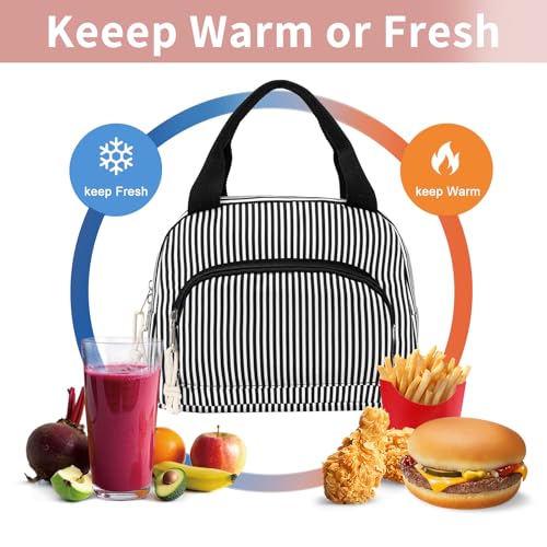 Lunch Bag Women Lunch Box for Women Adult Cute Insulated Lunch Bag Small Cooler Lunch Tote Bags for Work Picnic Travel (Black Stripes) - color: Black Stripes