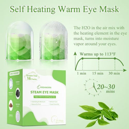 16Packs Steam Eye Mask, Heated Eye Mask for Sleeping, Warm Compress for Eyes, Self Heating Disposal Steam Mask for Home Sleep, Office, Spa, Travel Essentials Mothers Day Gifts (Green Tea) - color: 16Packs Green Tea