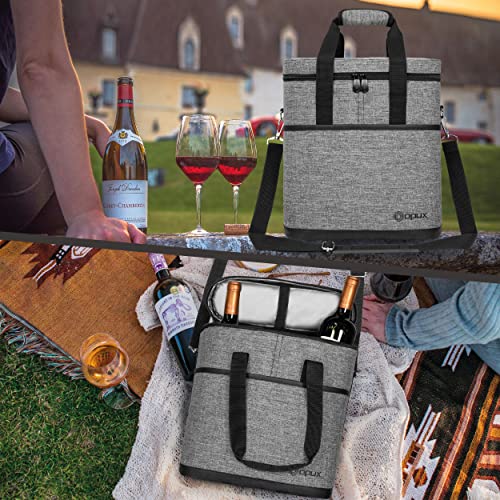 opux 3 Bottle Wine Carrier Tote, Insulated Leakproof Wine Cooler Bag, Wine Travel Bag Tote for Picnic BYOB Beach, Portable Wine Bottle Carrying Case, Gift for Wine Lover Women Men Christmas, Grey - color: Heather Gray