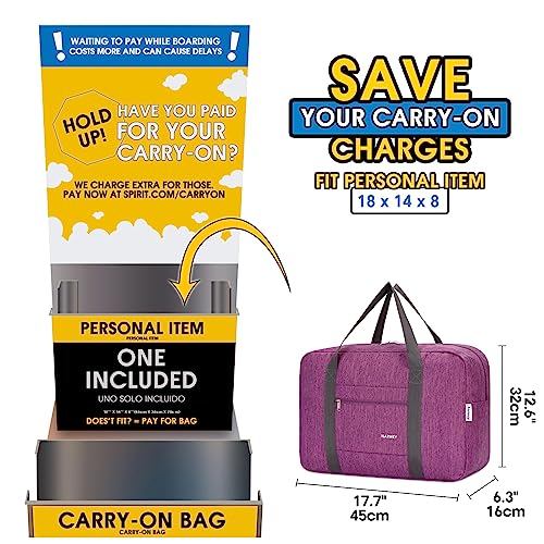For Spirit Airlines Personal Item Bag Foldable Travel Duffel Bag Tote Carry on Luggage Duffle Overnight for Women and Men - color: 1112-Thick Series Purple