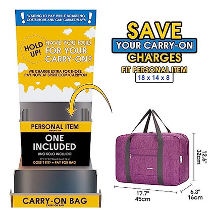 For Spirit Airlines Personal Item Bag Foldable Travel Duffel Bag Tote Carry on Luggage Duffle Overnight for Women and Men - color: 1112-Thick Series Purple