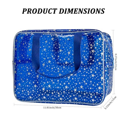 Dark Blue Clear Star Large Cosmetic Bag and Travel Pouch with Handle,Durable Material,Zipper Design-Ideal for Makeup,Travel Essentials (Dark Blue) - color: Dark Blue