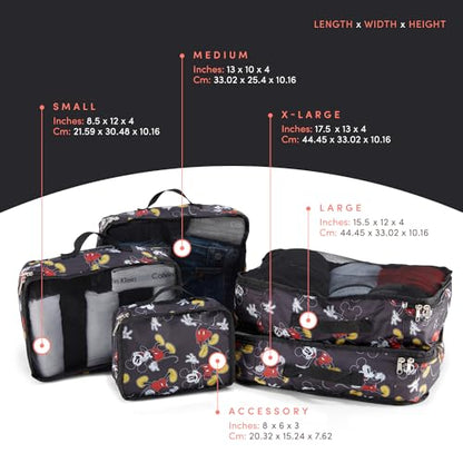 Disney Minnie Mickey Stitch Packing Cubes - Winnie the Pooh, Princess Cinderella, Cars, Toy Story 5 Piece Packing Cubes Compression - Travel Essential - Luggage Suitcase Organizer Set - color: Black