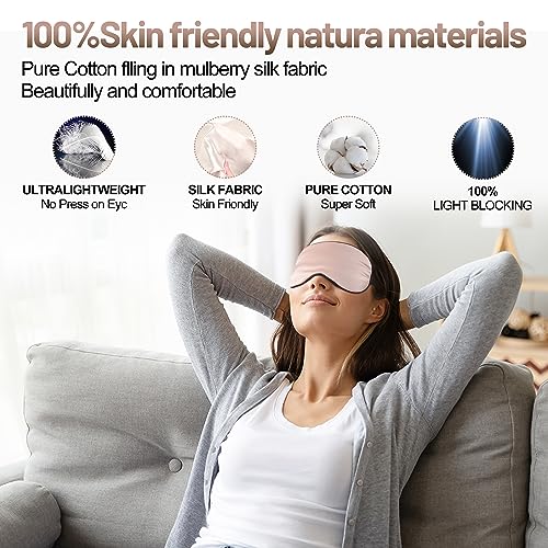 Silk Eye Sleep Mask - Adjustable Strap, Comfortable & Soft Satin Eye Mask, Blindfold Eyeshade for Men & Women for A Full Night's Sleep (Pink) - color: Pink