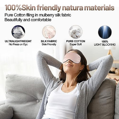 Silk Eye Sleep Mask - Adjustable Strap, Comfortable & Soft Satin Eye Mask, Blindfold Eyeshade for Men & Women for A Full Night's Sleep (Pink) - color: Pink