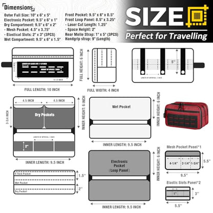 DBTAC Tactical Toiletry Bag w/Electronic Organizer Compartment | Dry/Wet Separate Hygiene Bag, Expanded Travel Dopp Kit Shaving Kit Travel shower Bag for Men (Red) - color: Elite Red/Black