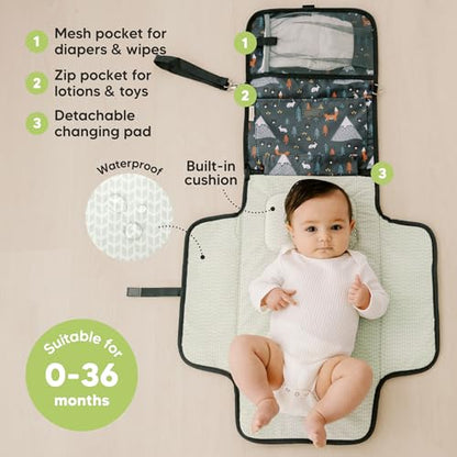 KeaBabies Portable Diaper Changing Pad, Travel, Car - Large Waterproof Baby Changing Mat, Wipeable, Padded, On The Go Travel Diaper Clutch Bag, Easy to Use Pockets for Newborn Essentials (Woods) - color: Woods