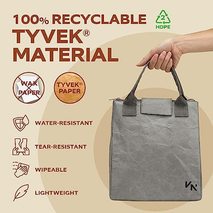 VonNova Women’s Insulated Lunch Bag with Premium 4mm Cooler Insulation, Cute Large 7L Lunch Tote for Office, Durable Small Lunch Box for Women, Stylish Lunchbox for Adults, Teens, Nurses, Teachers - color: grey-new