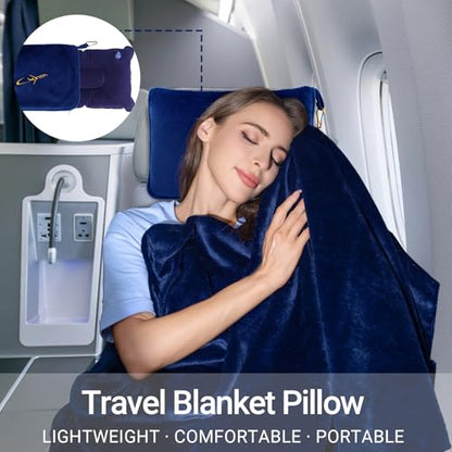 Travel Blanket & Pillow Set, 300 GSM Soft Fleece, 60x43 Inches, 3-in-1 Airplane Blanket, Travel Pillow and Blanket Set, Travel Blanket Airplane Compact with Bag, Travel Essentials, Navy - color: Navy