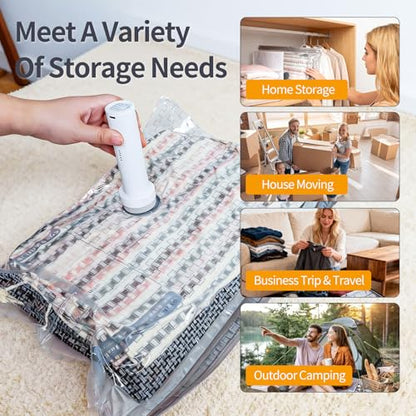 9 Pack Travel Vacuum Bags with Pump Vacuum Seal Bags for Clothes | 80% Space Saving, Thick PA+PE Material, Double-Zip & Triple-Seal Valve, Reusable, 3 Sizes Fit Luggage Packing & Home Storage - size: 9 Pack Travel Size