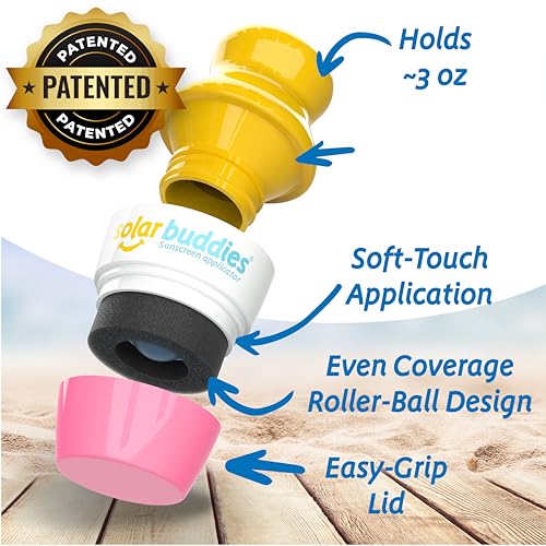 Solar Buddies Grab & Go Travel Bundle - Single Pink - Empty Refillable Applicator with Carabiner Clip & Brush - Roll-On Sponge for Lotion & Cream - 3.4oz (No Sunscreen Included) - color: Pink Single