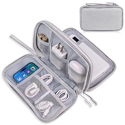 Electronics Organizer Travel Case,Cable Tech Organizer Bag,Medium Size Water Resistant Double Layers Pouch Carry Case for Cord,Phone,Charger,Earphone,Travel Accessories Essentials for Men,Grey - color: Grey-B