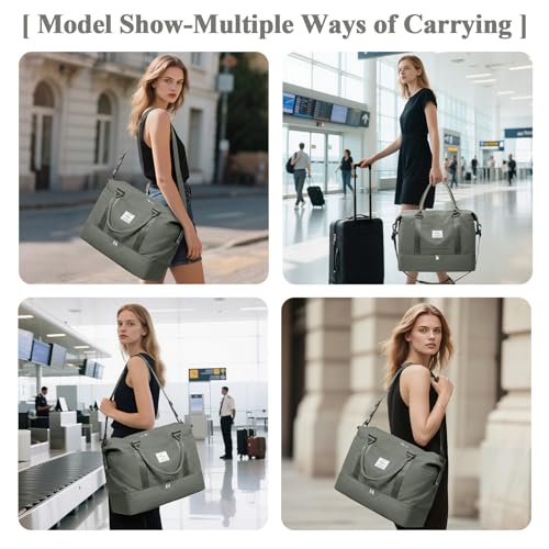 Travel Duffel Bag with Shoes Compartment, Overnight Weekender Bags for Women,Carry on Personal Item Bag，Extra Large - color: A-Olive Green, size: Extra Large
