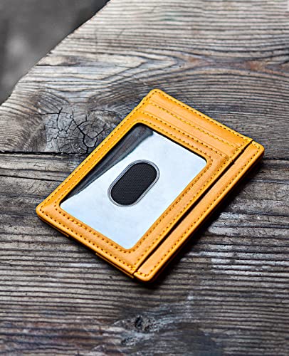 Buffway Slim Minimalist Front Pocket RFID Blocking Leather Wallets for Men and Women - Alaska Yellow - color: Alaska Yellow