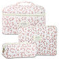 GISMTR 3Pcs Makeup Bag Cotton Quilted Travel Cosmetic Bag Cute Floral Makeup Pouch Large Toiletry Bag for Women Girls - color: Pink leopard print