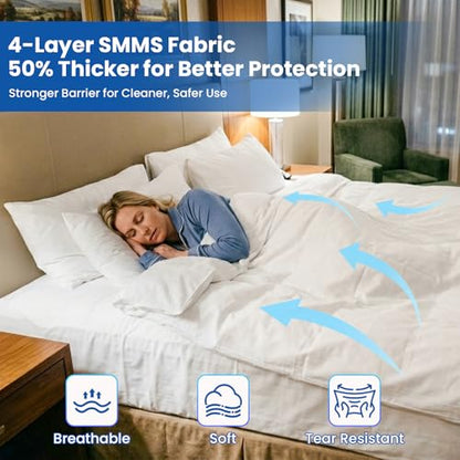 6 Pack Disposable Bed Sheets Fitted Sheet King Size, Disposable Travel Sheet for Hotel with Quilt Cover and Pillowcase,Disposable Sheets for Travel - size: King size, 6-Pack