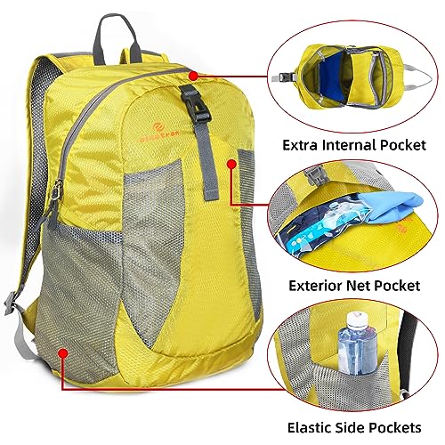 sinotron 22L Lightweight Packable Hiking Backpack, Small Hiking Backpack Day Pack for Women Men Travel Camping Vacation - color: Yellow
