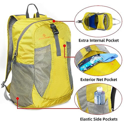 sinotron 22L Lightweight Packable Hiking Backpack, Small Hiking Backpack Day Pack for Women Men Travel Camping Vacation - color: Yellow