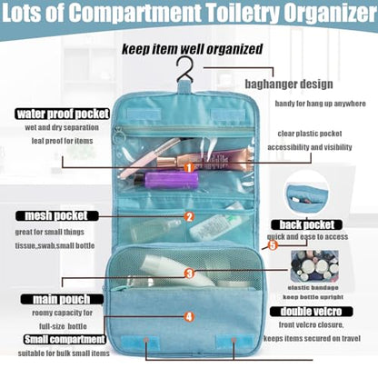 L&FY Hanging Travel Toiletry Bag Women's Cosmetic Organizer Makeup Case Pouch Men's Shaving Kits With Handle (Canvas Blue) - color: Canvas Blue, size: Compact Size