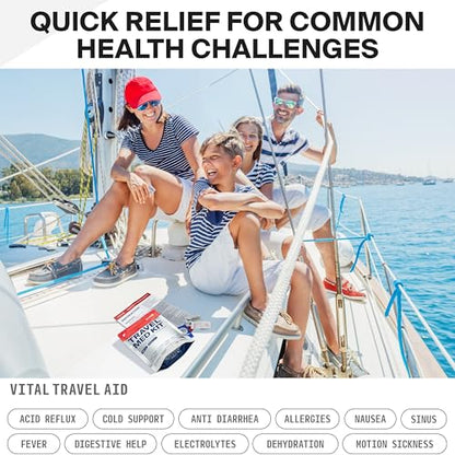 SurviveX Travel Medicine Kit - Compact TSA-Approved Medication Pack for Travel, Camping, Cruises - Includes Over-the-Counter Individual Medicine Packets