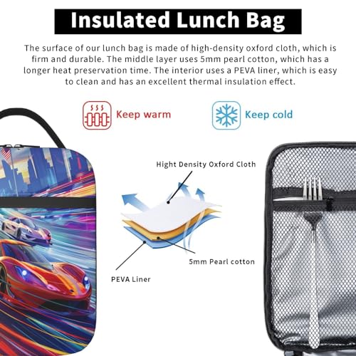 Insulated Lunch Box for Kids Boys Girls, Reusable Lunch Bag for School, Office, Work, Picnic, Travel, Sports Car Racing Lunch Box - color: lunch box 109