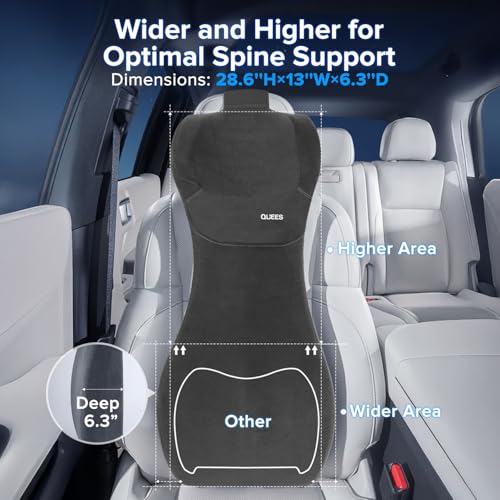 Lumbar Support Pillow for Car with Headrest, Memory Foam Cushion for Back & Neck Support, Muscle Fatigue Relief, Full-Length S-Curve Support for Long Drives, Fits Cars, SUVs, Trucks