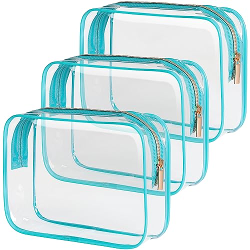 PACKISM Clear Makeup Bag - 3 Pack TSA Approved Toiletry Bags Clear Toiletry Bags for Traveling, Airport Carry on Compliant Bag, Green - color: Turquoise 3 Pack, size: Medium Set (Standard)