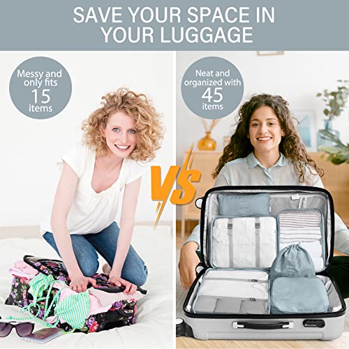KPX 8 Set Packing Cubes for Travel, Luggage Packing Organizers Accessories Large Toiletries Bag for Clothes Shoes Cosmetics (Grey) - color: 8Set-Grey