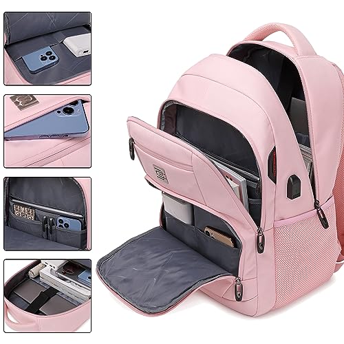 Volher Laptop Backpack,Business Travel Anti Theft Slim Durable Laptops Backpack,Water Resistant College Computer Bag for Women & Men Fits 15.6 Inch Laptop and Notebook-Light Pink - color: Light Pink, size: 15.6 Inch, style: Laptop