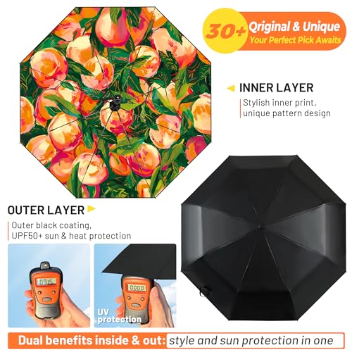 SY COMPACT Travel Umbrella - Windproof Automatic Compact Umbrella for Rain, Lightest 8-Rib, Small, Strong & Portable, Durable Grip, Fits Backpack & Car, Factory Direct (UV Available) - color: UPF-Peach