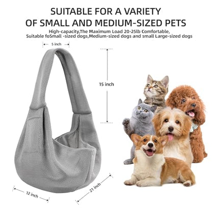 Dog Carrier Sling, Ventilated Breathable Dog Sling Carrier for Small Dogs & Cats, Hands-Free Puppy Carrier Sling for Travel, Comfortable Pet Sling Bag - color: Breathable gray