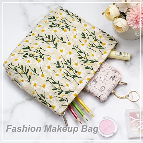 Makeup Bags for Purse Zipper Cosmetic Pouch Large Travel Canvas Make Up Organizer Tool Pouch for Women and Girls,Daisy White - color: Daisy White