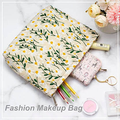 Makeup Bags for Purse Zipper Cosmetic Pouch Large Travel Canvas Make Up Organizer Tool Pouch for Women and Girls,Daisy White - color: Daisy White